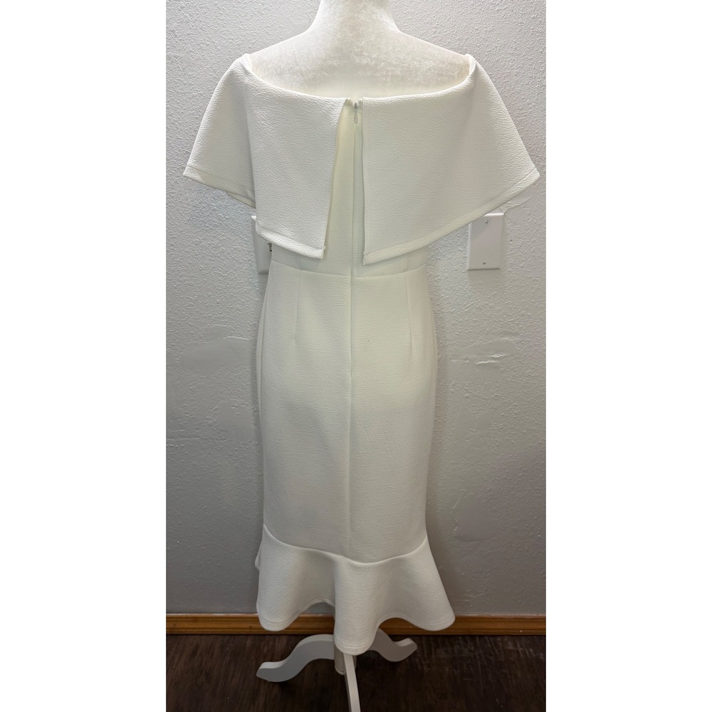 Ivory Womens 10 Off Shoulder Midi Dress White Ruffle Hem Cocktail Wedding Guest - Picture 2 of 12